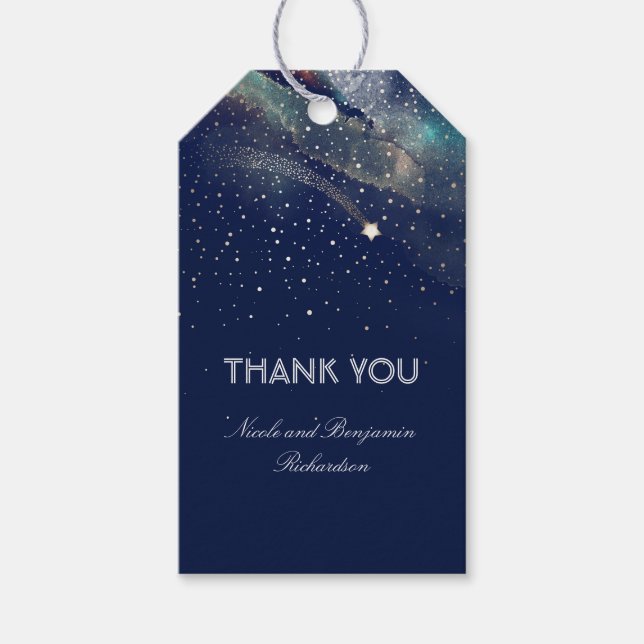 Shooting Star Navy und Gold Night Wedding Geschenkanhänger (Vorderseite)