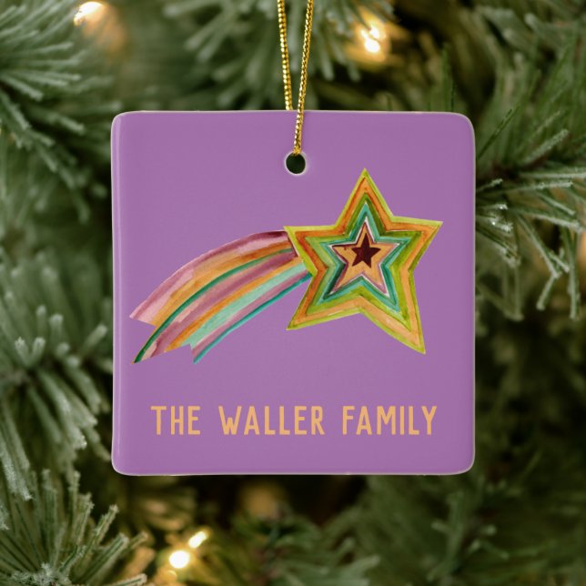 Shooting Star Watercolor CUSTOMIZE IT-Familie Keramikornament (Baum)