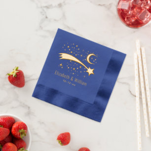 Shooting Star Wish Lucky Stars Moon Couple Wedding Servietten Mit Folie