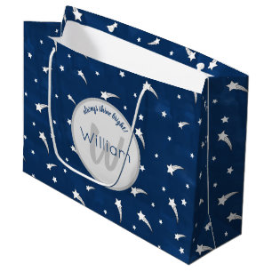 Shooting Stars Navy Blue Watercolor Monogram Große Geschenktüte