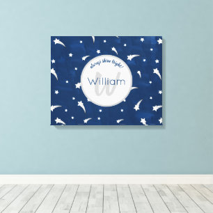 Shooting Stars Navy Blue Watercolor Monogram Leinwanddruck