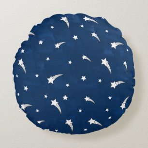 Shooting Stars Navy Blue Watercolor Rundes Kissen