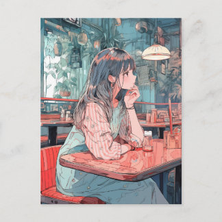 【SHOP限定イラスト】カフェで待ち合わせ｜寿司娘GenerativeAI Postkarte