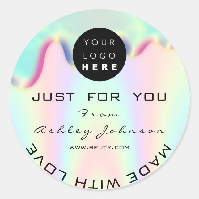 Shop-Dankeschön Logo-Holographi aus Liebe-Tropfen Runder Aufkleber (Vorderseite)