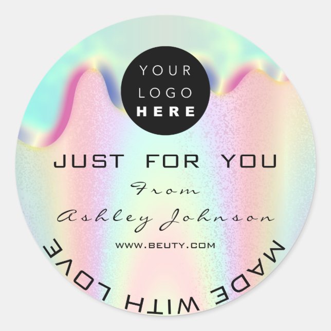 Shop-Dankeschön Logo-Holographi aus Liebe-Tropfen Runder Aufkleber (Vorderseite)