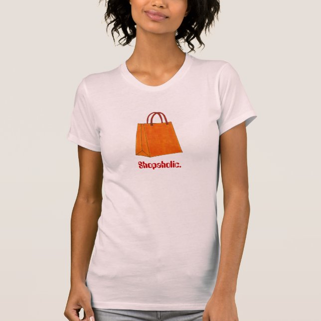 Shopaholic Orange Shopping Bag Fashionista T-Shirt (Vorderseite)