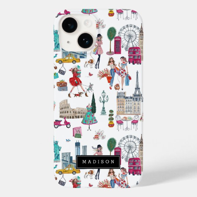 Shopping City Girl Illustration Muster Case-Mate iPhone Hülle (Rückseite)