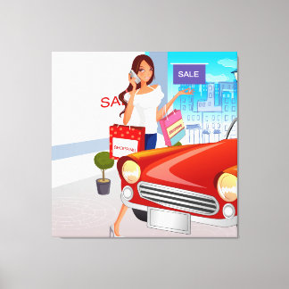 Shopping Girl Wrapped Canvas Leinwanddruck