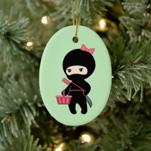 Shopping Ninja Girl auf Green Keramik Ornament