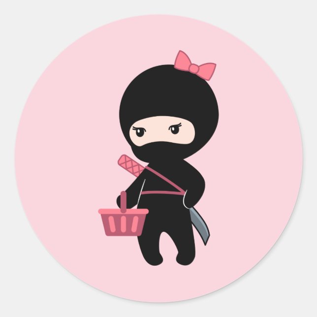 Shopping Ninja Girl auf Pink Runder Aufkleber (Vorderseite)