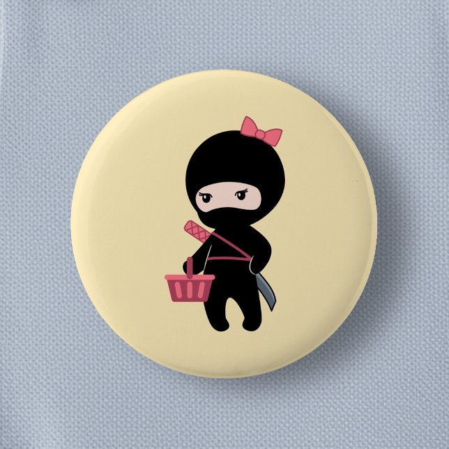 Shopping Ninja Girl on Yellow Button (Von Creator hochgeladen)