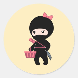 Shopping Ninja Girl on Yellow Runder Aufkleber