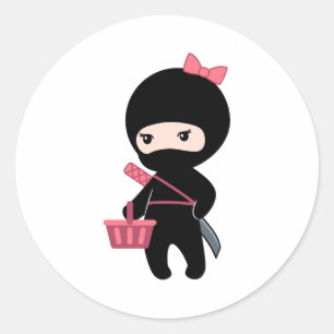 Shopping Ninja Girl Runder Aufkleber