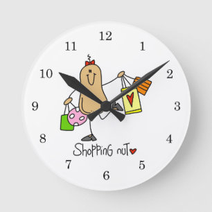 Shopping Nut T-Shirts und Geschenke Runde Wanduhr