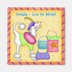 Shopping Poodle Whimsy Hund Art Gelb Magnet