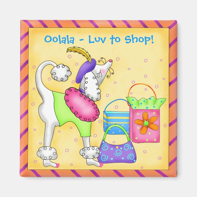 Shopping Poodle Whimsy Hund Art Gelb Magnet (Vorne)