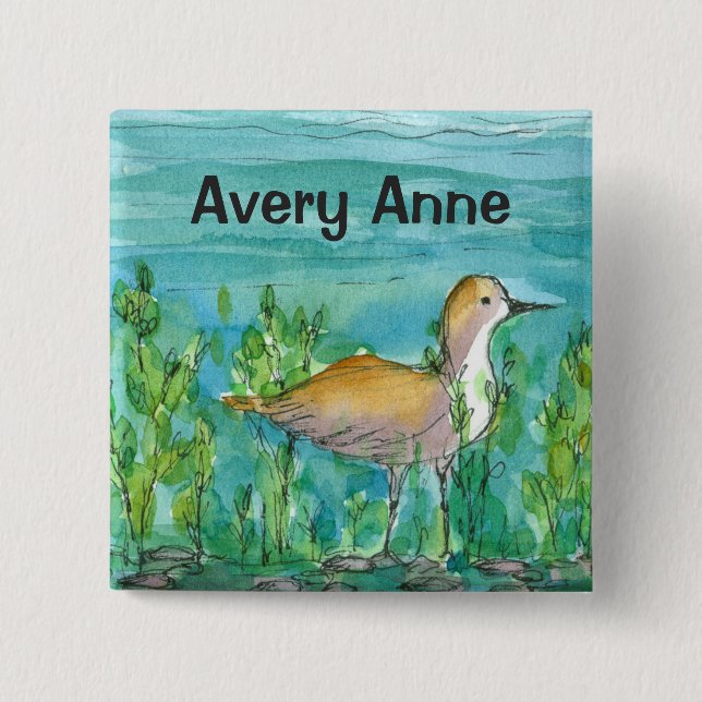 Shore Bird Lake Watercolor Individuelle Name Button (Vorderseite)
