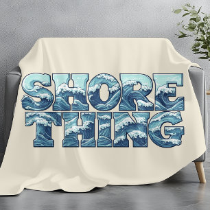 Shore Thing   Retro Blaue Ozeanwellen Surf-Grafik Fleecedecke