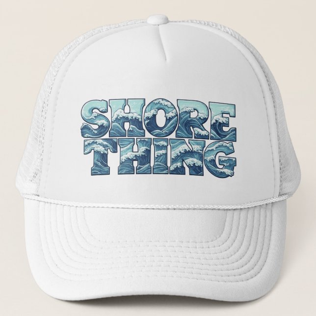Shore Thing | Retro Blue Ocean Waves Surf Graphic Truckerkappe (Vorderseite)