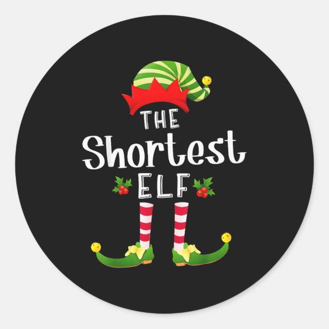 Shortest Christmas Elf Matching Pajama X-mas Party Runder Aufkleber (Vorderseite)