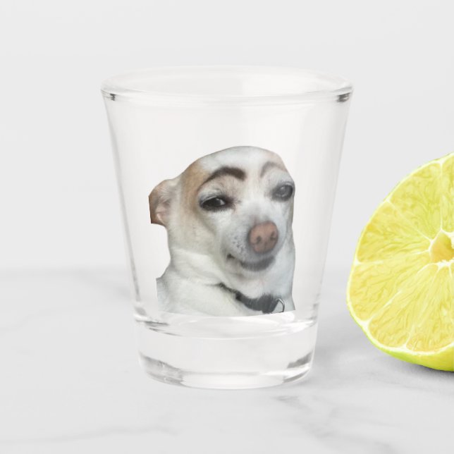 Shot Glass Eyebrow Dog Meme Schnapsglas (Vorderseite)