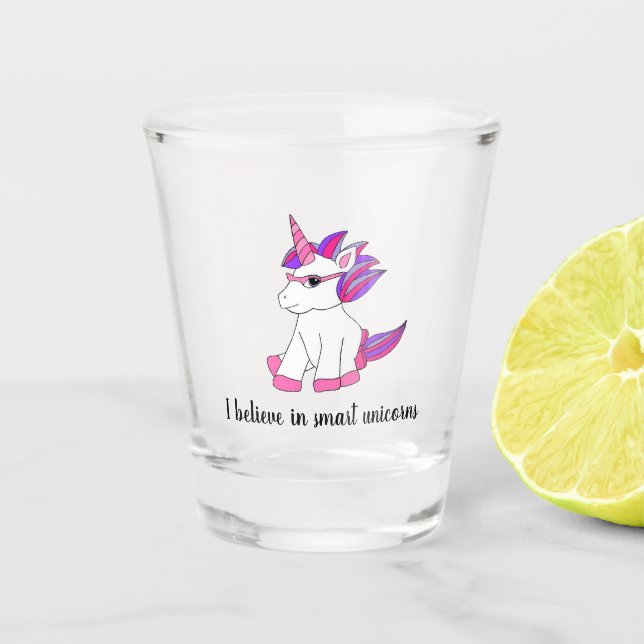 Shotglas mit niedlichem Einhorn mit rosa Brille Schnapsglas (Vorderseite)