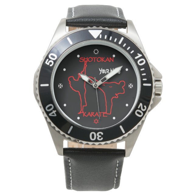 Shotokan Karate Black Belt Individuelle Name Watch Armbanduhr (Vorderseite)