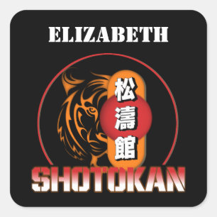 Shotokan Karate Tiger und japanisches Kanji Ihr Na Quadratischer Aufkleber