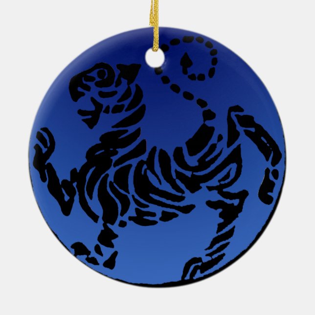 Shotokan schwarzer u. blauer Tiger Keramikornament (Hinten)