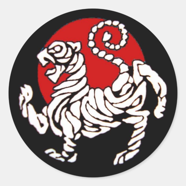 Shotokan Tiger steigt Sun Runder Aufkleber (Vorderseite)