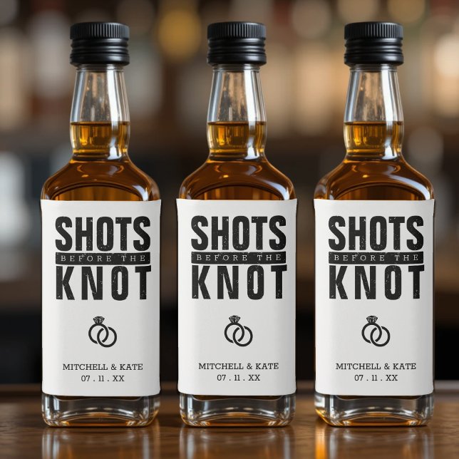 Shots vor dem Knoten-Junggeselinnen-Abschied Alkoholflaschenetikett (Shots Before the Knot Bachelorette Party Liquor Bottle Label
)