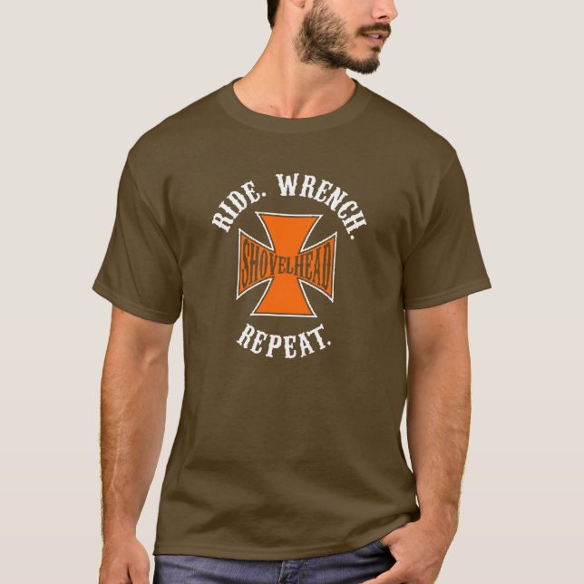 Shovelhead - Ride - Wrench - Repeat - Harley Biker T-Shirt (Vorderseite)