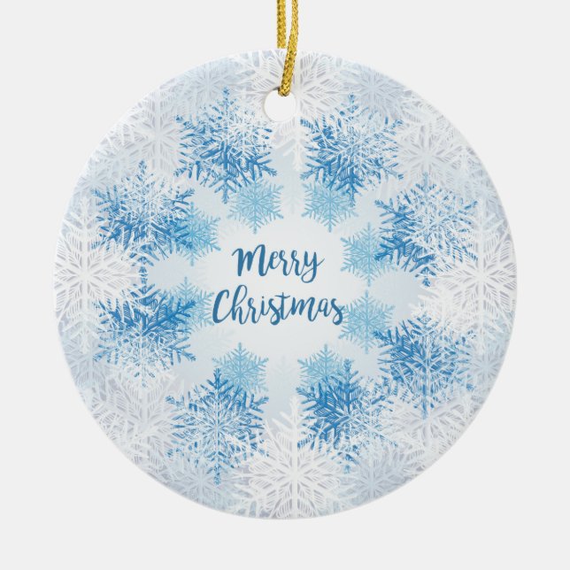 SHOW FLAKES PATTERN Frohe Weihnachten Keramikornament (Vorne)