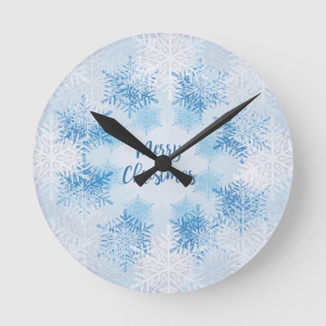 SHOW FLAKES PATTERN Frohe Weihnachten Runde Wanduhr (Vorderseite)
