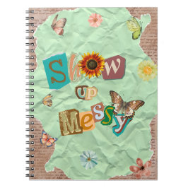 Show Up Messy Collage Mint Spiral Notebook Notizblock