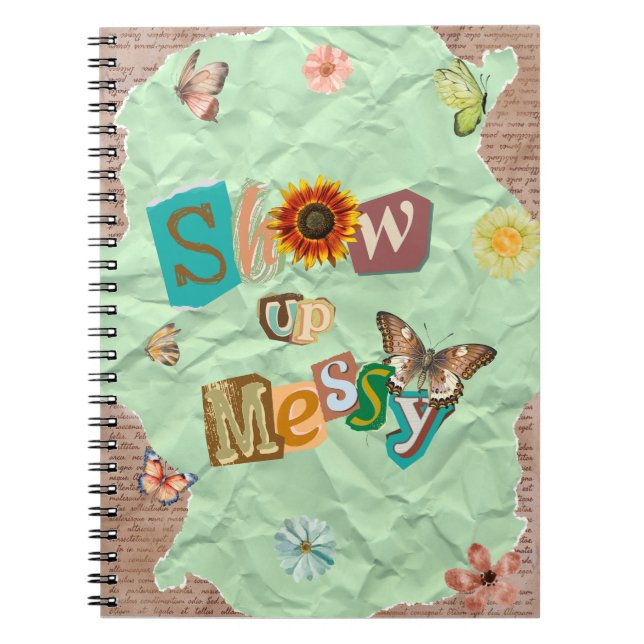 Show Up Messy Collage Mint Spiral Notebook Notizblock (Vorderseite)