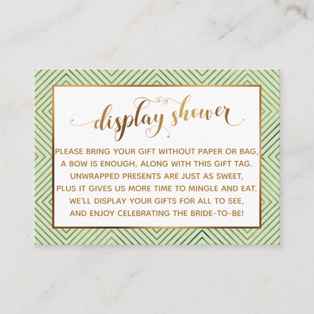 Showdusche Herz Gold-Script-Geschenk-Tag, Minze Begleitkarte (Vorderseite)