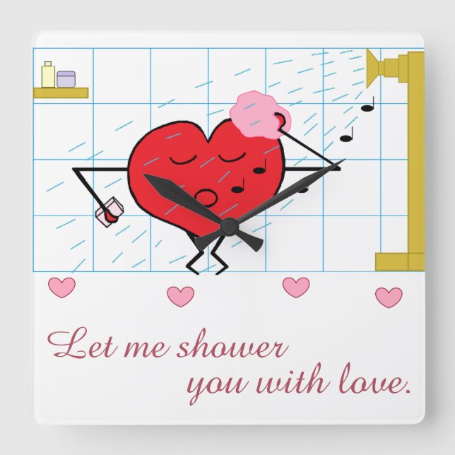 Shower Love:  Quadratische Wanduhr (Vorderseite)