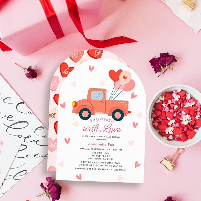 Showered with Love Pink Truck Girl Baby Shower Einladung (Von Creator hochgeladen)