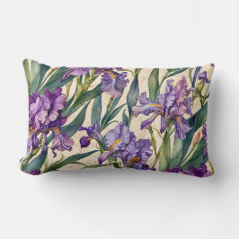 Showy Lila Iris auf Ecru Scroll Lendenkissen