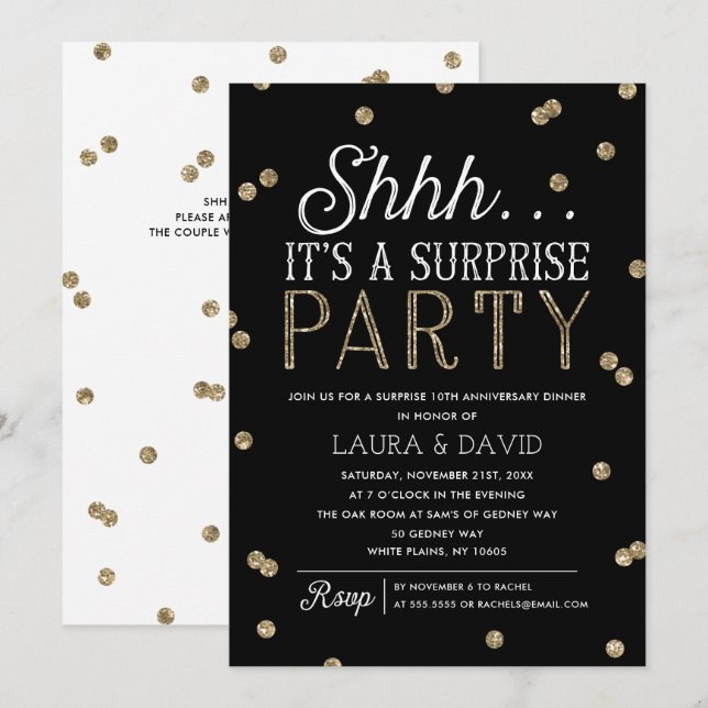 Shprise Party Imitate Gold Glitzer Confetti Einladung (Vorne/Hinten)