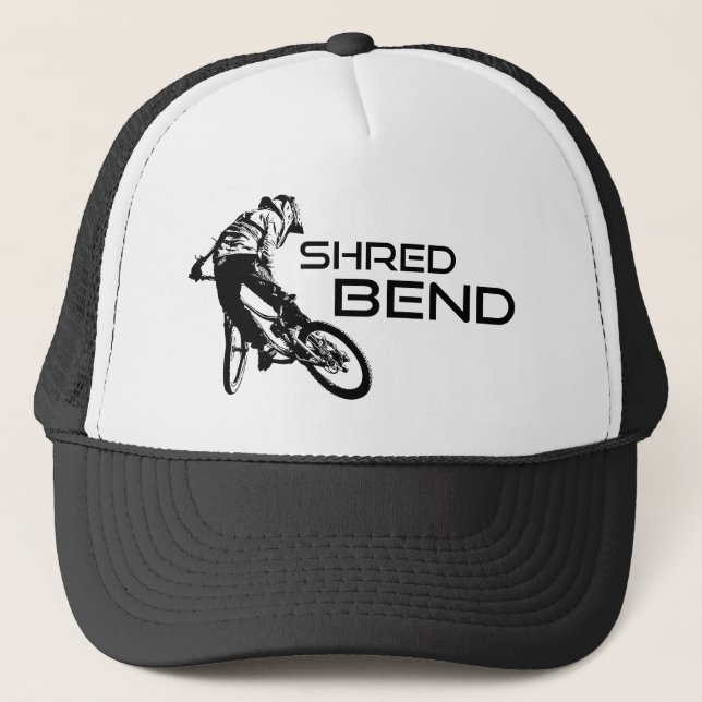 Shred Bend Oregon Mountain Biking Truckerkappe (Vorderseite)