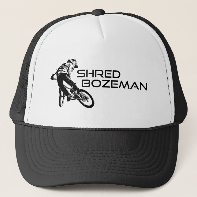 Shred Bozeman Montana Mountain Biking Truckerkappe (Vorderseite)