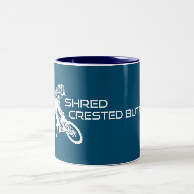 Shred Crested Butte Colorado Mountain Biking Zweifarbige Tasse (Mittel)
