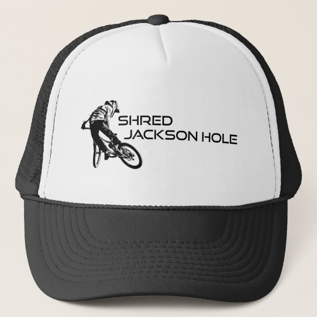 Shred Jackson Hole Wyoming Mountain Biking Truckerkappe (Vorderseite)