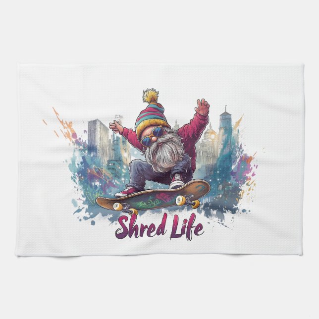 Shred Life - Cooles Skateboarding Gnome Geschirrtuch (Horizontal)