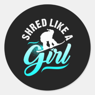 Shred like a Girl Snowboarding Kids Geschenk Runder Aufkleber