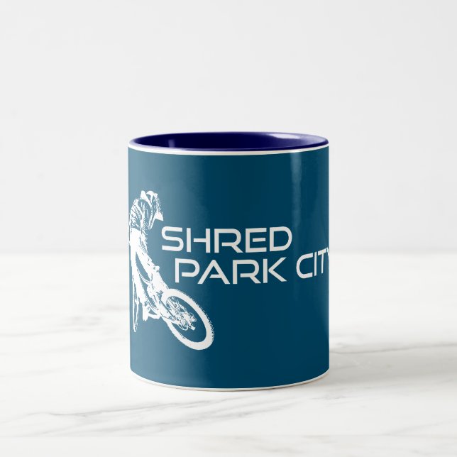 Shred Park City Utah Mountain Biking Zweifarbige Tasse (Mittel)