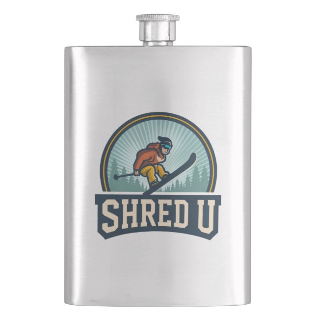 Shred University Skiing Flachmann (Vorderseite)