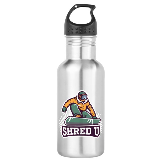 Shred University Snowboarding Edelstahlflasche (Vorderseite)